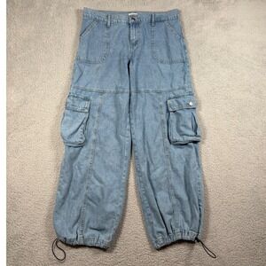 Simple Society Womens Baggy Cargo Jeans Light Wash Wide Leg Sz 5/27 Skater Denim